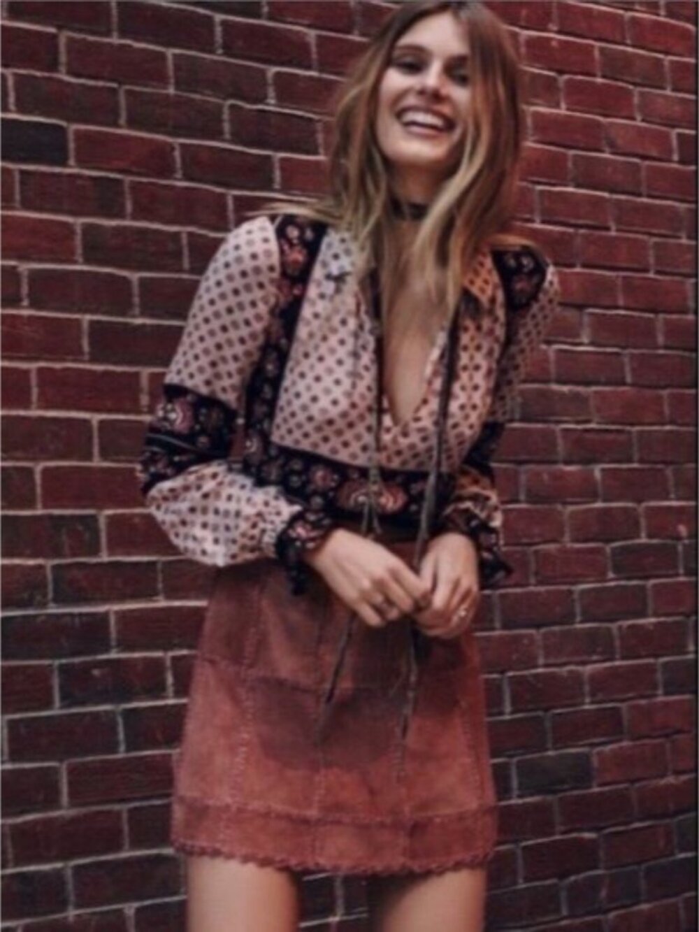 Free People Suede Patchwork High Waist Mini Skirt | Western Boho Coastal 70s 10 - Picture 2 of 16